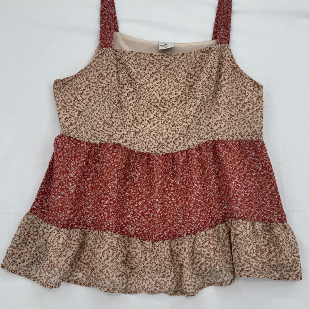 Paper‎ Crane Womens Floral Tiered Cami Top Size Large Beige Boho Sleeveless Tank